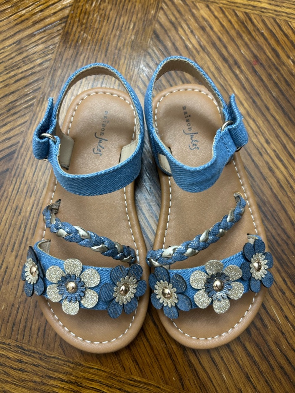 NEW Maison Jules Girls Blue Floral Braided Strap Sandals
